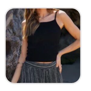 Black Women's Spaghetti Strap Ribbed Tank Top